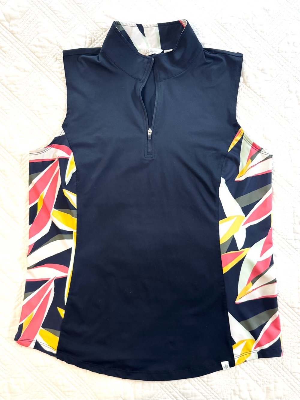 Lady Hagen Navy Sleeveless 1/4 Zip with Pastel Accent Panels Golf Top Sz Medium